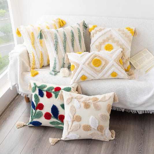 handcrafted boho tufted pillowcase

geometric tufted pillow for sofa

cozy living room pillow cover

boho farmhouse throw pillows

textured boho pillow cover

handmade cushion for home decor

neutral boho pillow for living room


