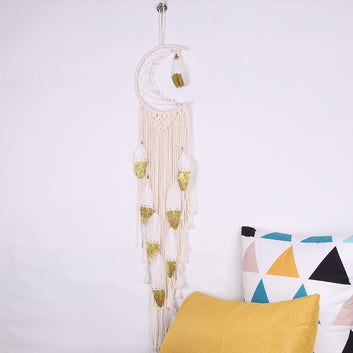 Elegant Gold Crescent Dream Catcher Home Decor – Boho Wall Hanging for Dreamy Interiors